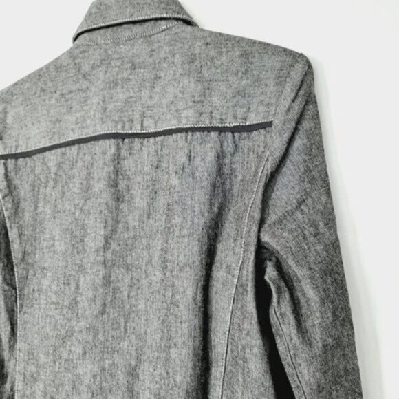 ORLY Denim 3/4 Utility Sleeve Jean Embroidery Button Down Shacket Sz 6 - Picture 10 of 13